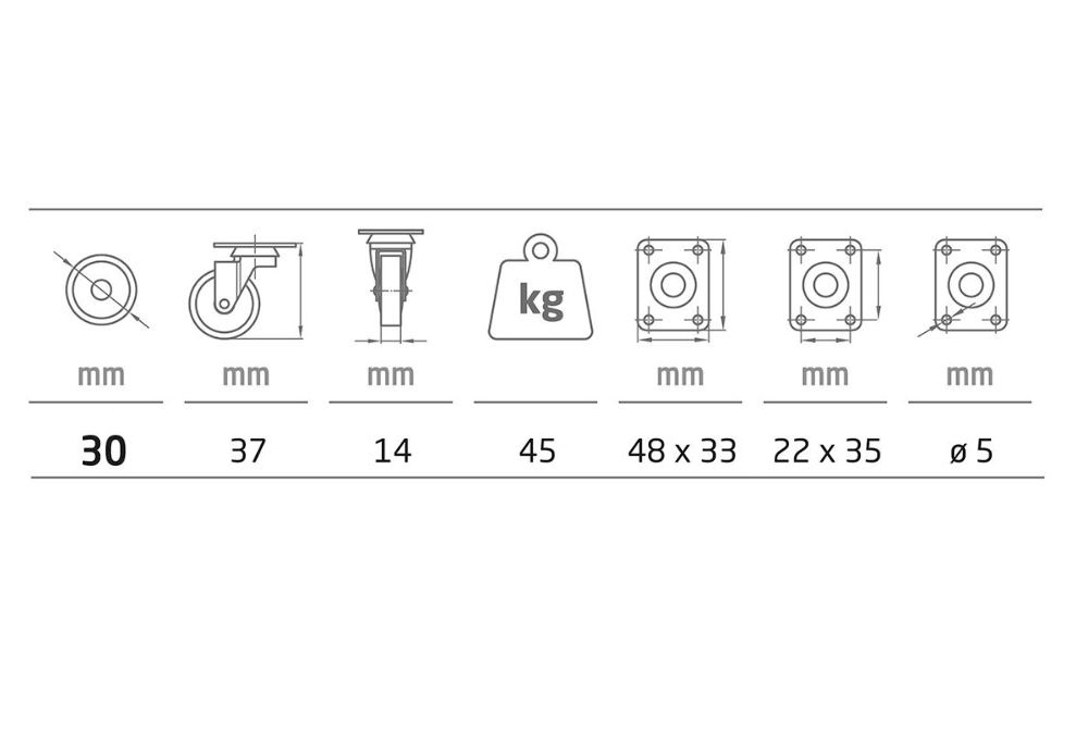 Meubelwiel zwenk rubber 30 mm