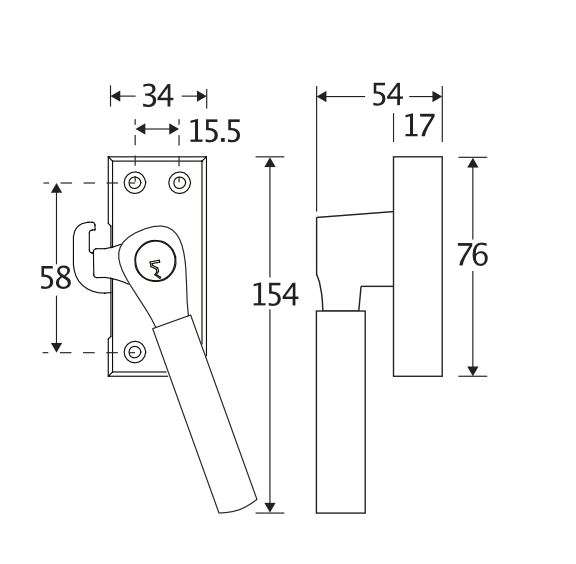 SKG Raamsluiting Met Sluitplaat Links Bauhaus ebben messing ongelakt