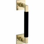 Deurgreep Bauhaus ebben vierkant rozet 182 mm messing antiek