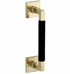 Deurgreep Bauhaus ebben vierkant rozet 182 mm messing antiek
