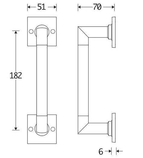 Deurgreep Bauhaus ebben vierkant rozet 182 mm messing antiek