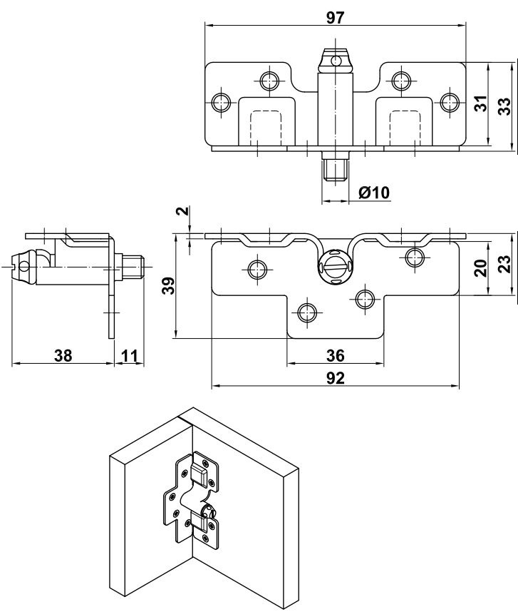 Set van 4 bedverbinders geel verzinkt