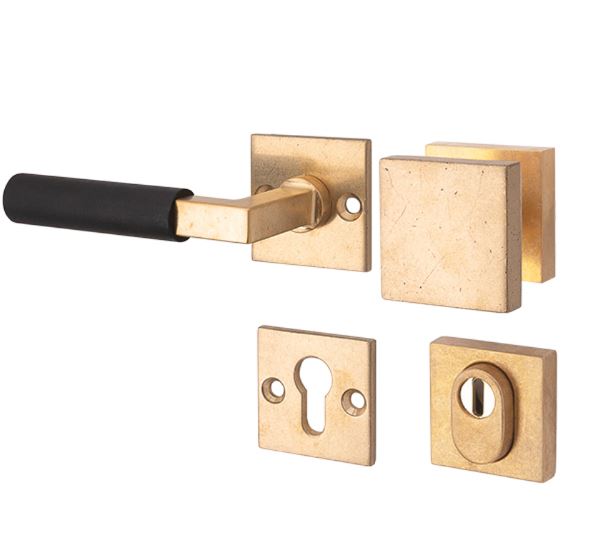 SKG3 knop/kruk op rozet Bauhaus ebben Links + kerntrekbeveiliging messing antiek