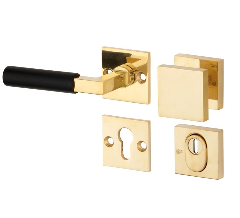 SKG3 knop/kruk op rozet Bauhaus ebben Links + kerntrekbeveiliging messing ongelakt