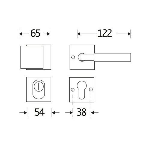 SKG3 knop/kruk op rozet Bauhaus ebben Links + kerntrekbeveiliging messing ongelakt