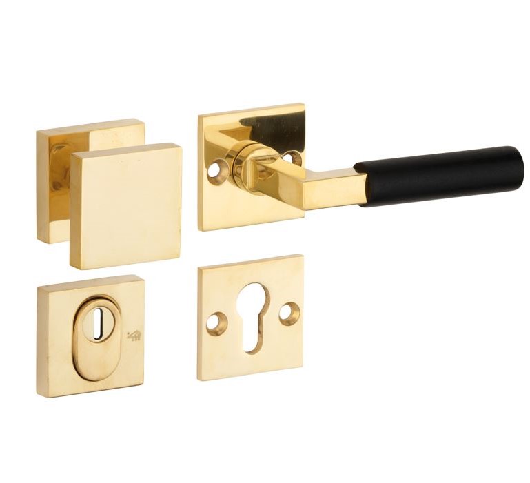 SKG3 knop/kruk op rozet Bauhaus ebben Rechts + kerntrekbeveiliging messing ongelakt