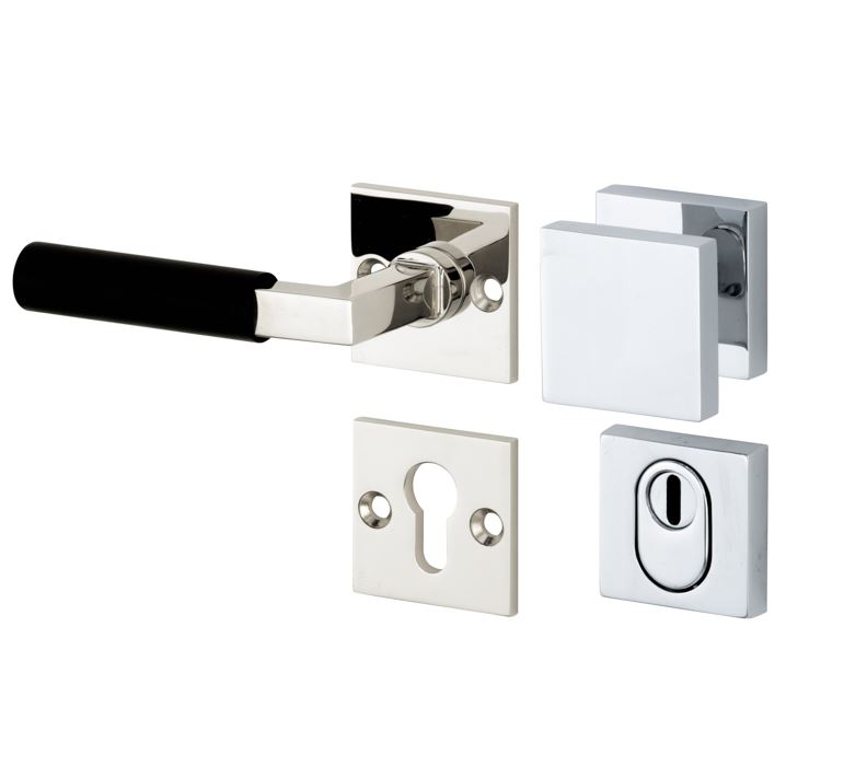 SKG3 knop/kruk op rozet Bauhaus ebben Links + kerntrekbeveiliging glans nikkel/glans chroom