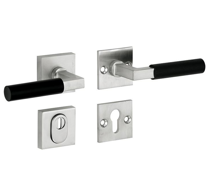 SKG3 kruk/kruk op rozet Bauhaus ebben Rechts + kerntrekbeveiliging mat nikkel/mat nikkel PVD