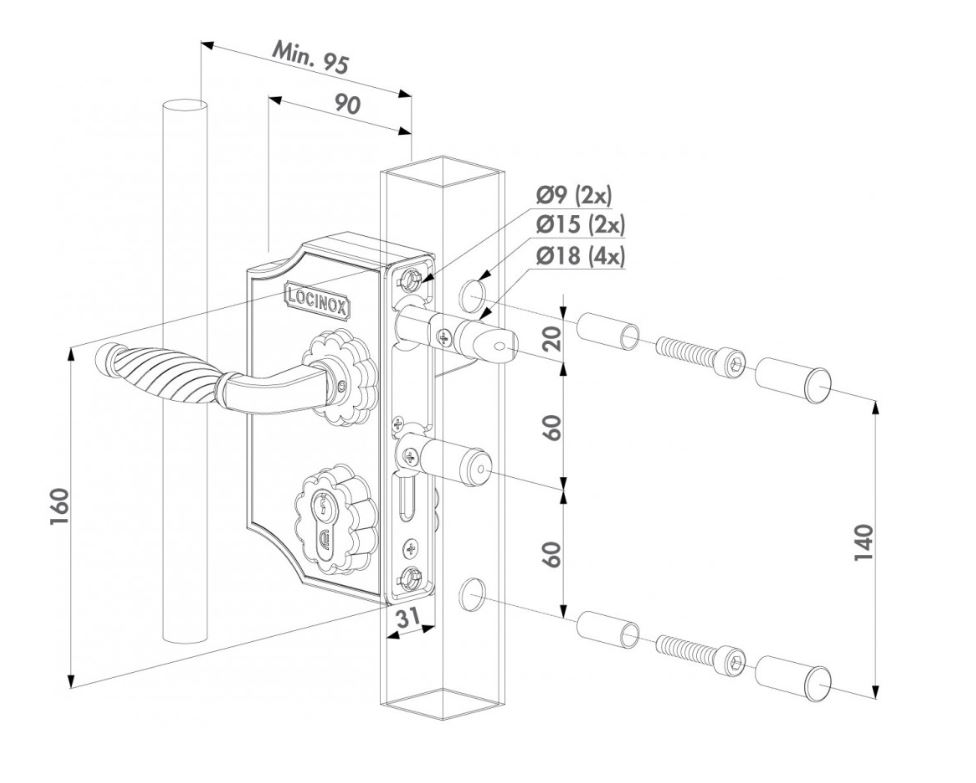 Sierpoortslot opbouw voor 40 tot 60 mm profielen zwart