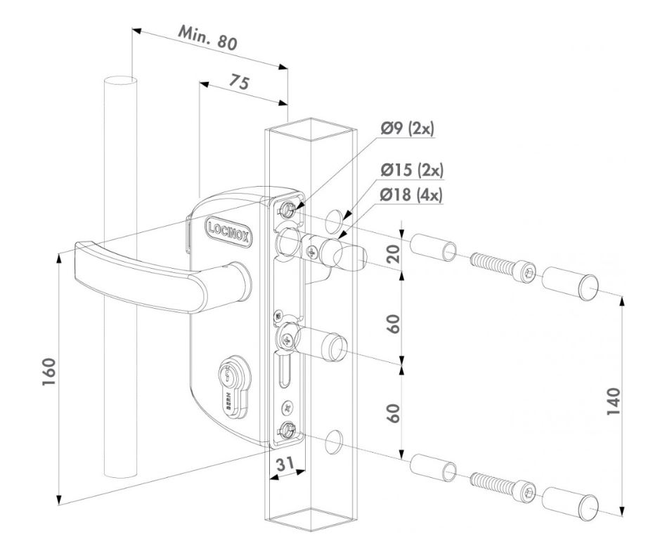 LOCINOX Poortslot opbouw voor 40 mm profielen groen