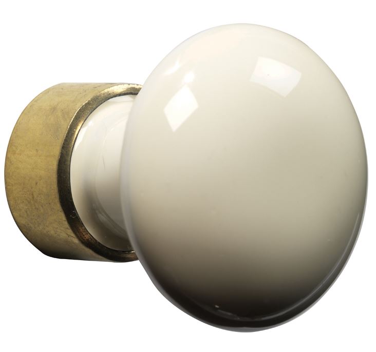 Meubelknop Paddenstoel porselein 15mm ivoor/messing ongelakt