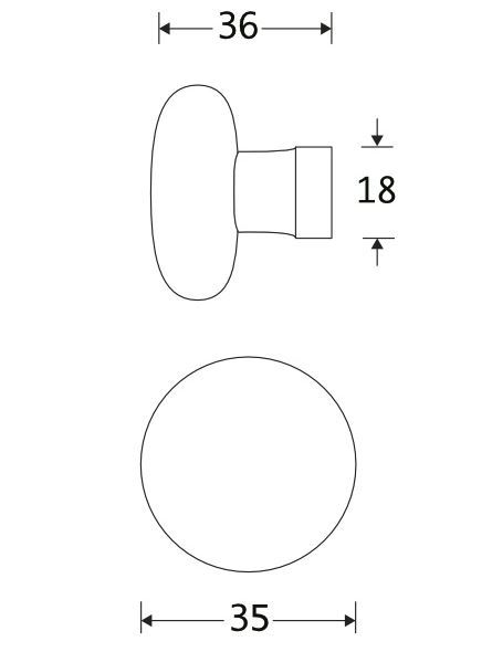Meubelknop Paddenstoel porselein 35mm wit/messing ongelakt