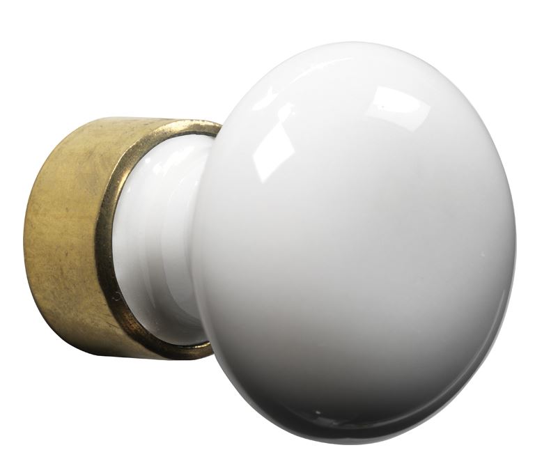 Meubelknop Paddenstoel porselein 35mm wit/messing ongelakt