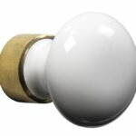 Meubelknop Paddenstoel porselein 25mm wit/messing ongelakt