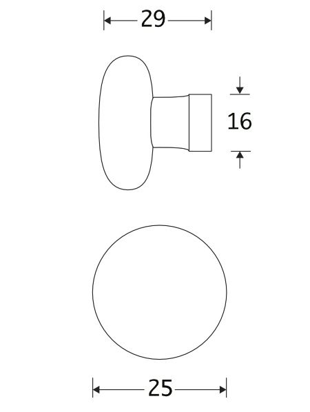 Meubelknop Paddenstoel porselein 25mm wit/messing ongelakt