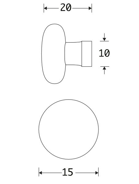 Meubelknop Paddenstoel porselein 15mm zwart/messing ongelakt