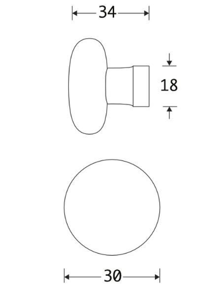 Meubelknop Paddenstoel porselein 30mm messing ongelakt/camee mat