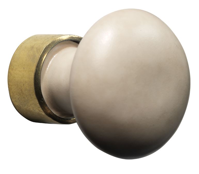 Meubelknop Paddenstoel porselein 30mm messing ongelakt/camee mat