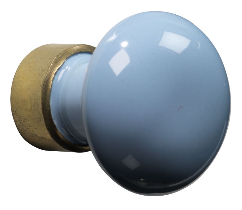 Meubelknop Paddenstoel porselein 30mm messing ongelakt/lichtblauw