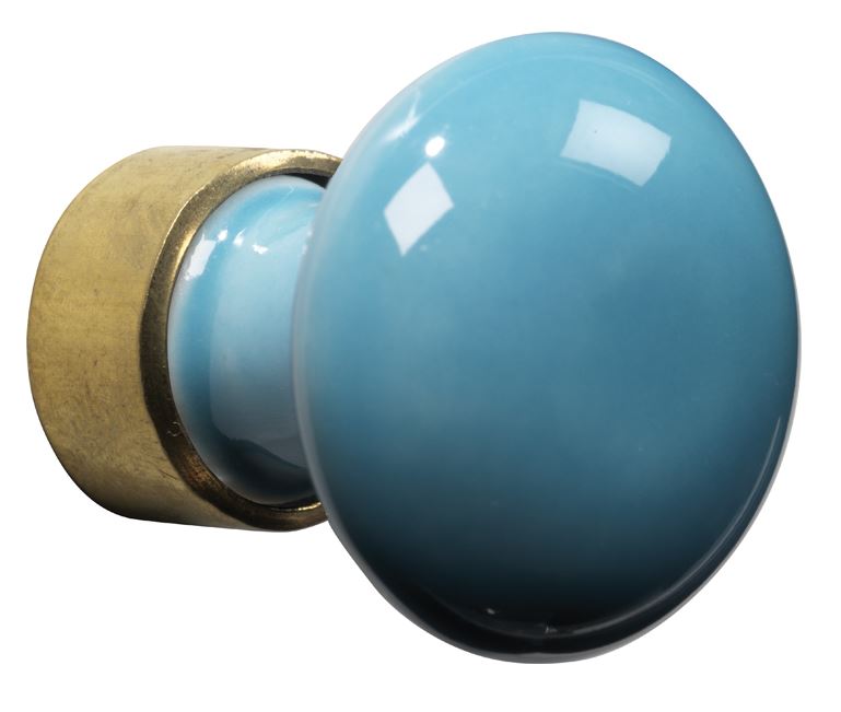Meubelknop Paddenstoel porselein 30mm messing ongelakt/turquoise