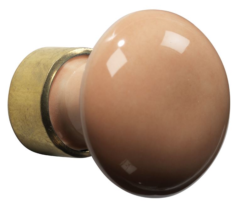 Meubelknop Paddenstoel porselein 30mm messing ongelakt/zalm