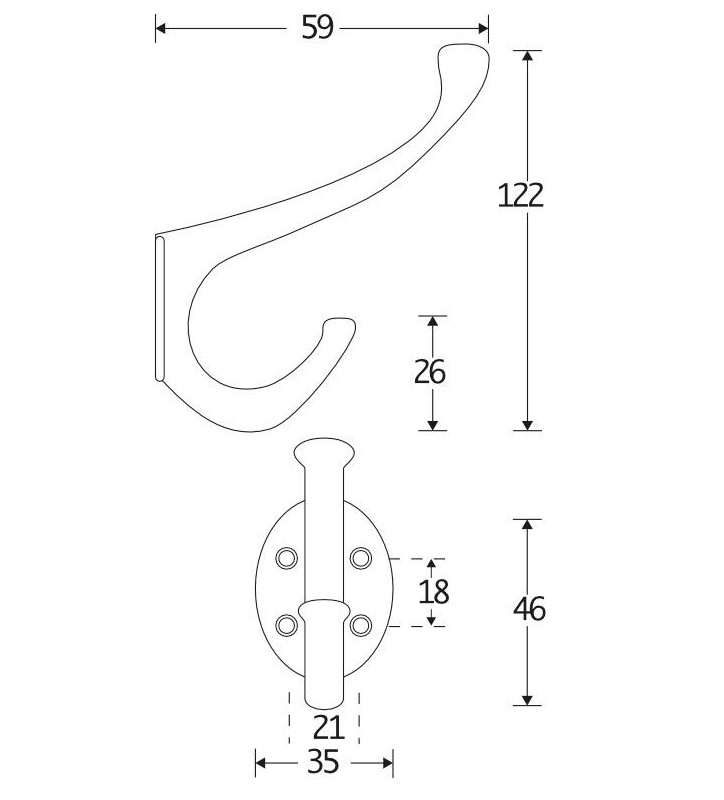 Hoedhaak Bern messing ongelakt
