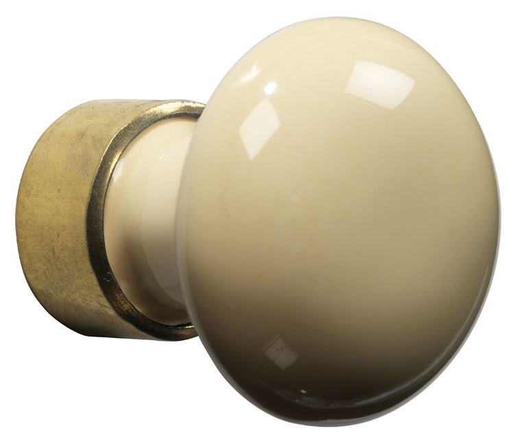 Meubelknop Paddenstoel porselein 30mm messing ongelakt/vanille