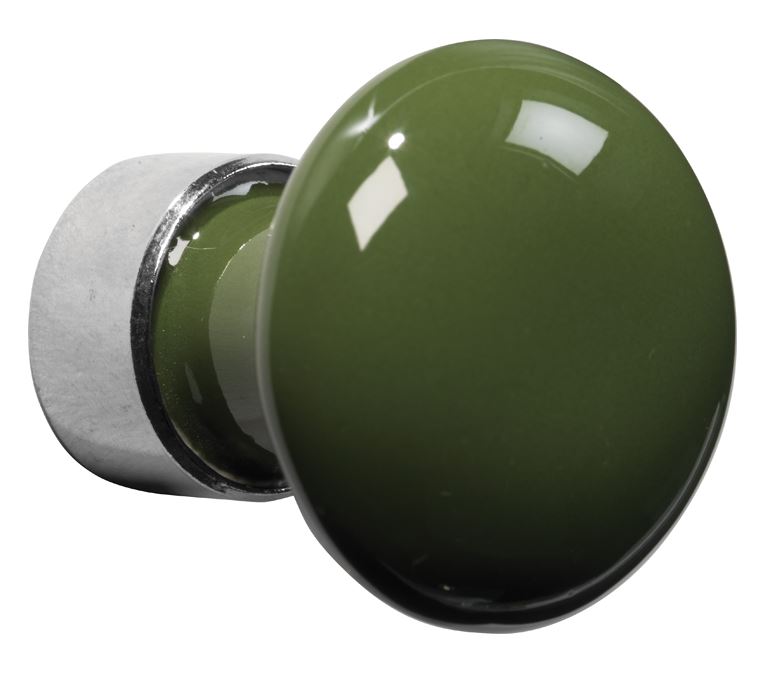 Meubelknop Paddenstoel porselein 30mm glans nikkel/keizergroen