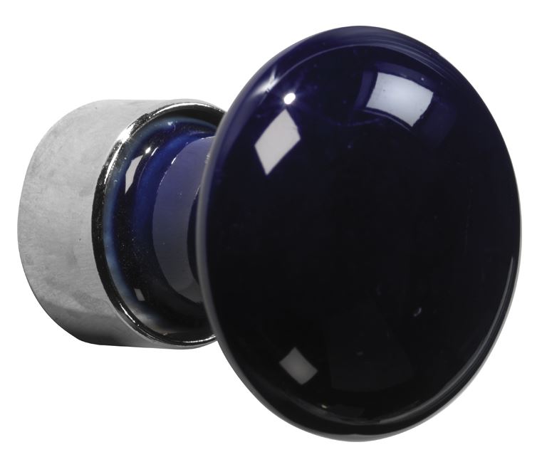 Meubelknop Paddenstoel porselein 30mm glans nikkel/sevresblauw