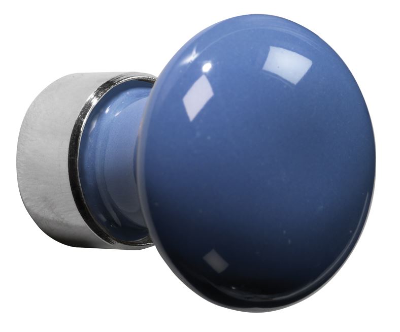 Meubelknop Paddenstoel porselein 30mm glans nikkel/blauw