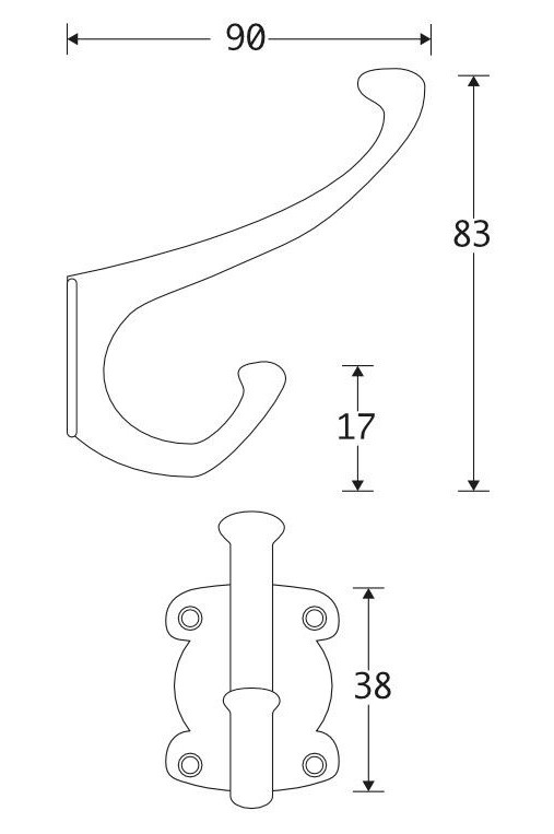 Hoedhaak Ross Messing antiek brons