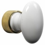 Meubelknop ovaal porselein 33mm wit/messing ongelakt