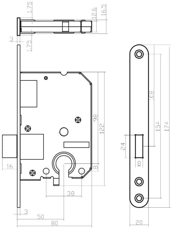 Intersteel cilinder kastslot met rvs voorplaat 20x175 mm - Afbeelding 2