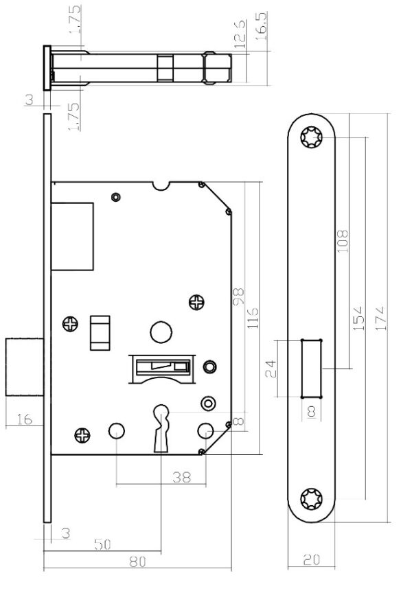 Intersteel Klavier kastslot met zwart gelakte voorplaat 20x175 mm - Afbeelding 2