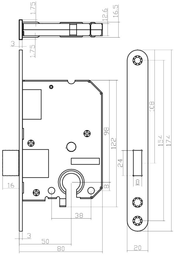 Intersteel cilinder kastslot met zwart gelakte voorplaat 20x175 mm - Afbeelding 2
