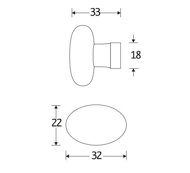 Meubelknop ovaal porselein 33mm messing ongelakt/keizergroen