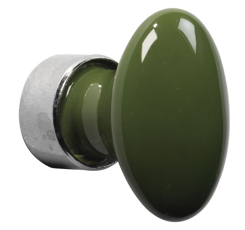 Meubelknop ovaal porselein 33mm glans nikkel/keizergroen