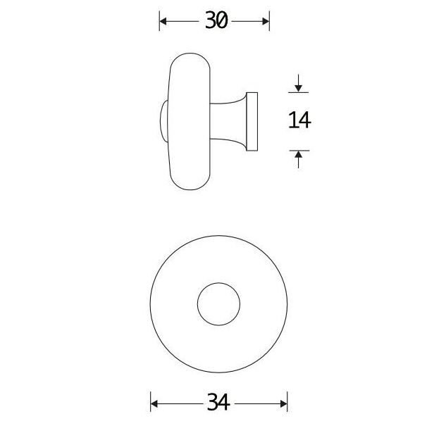 Meubelknop Lara porselein 34mm wit/messing ongelakt