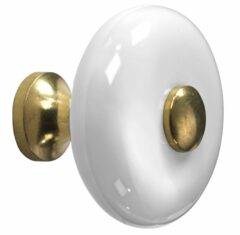 Meubelknop Lara porselein 34mm wit/messing ongelakt