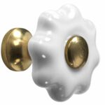 Meubelknop Fleur porselein 31mm wit/messing ongelakt