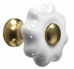 Meubelknop Fleur porselein 31mm wit/messing ongelakt