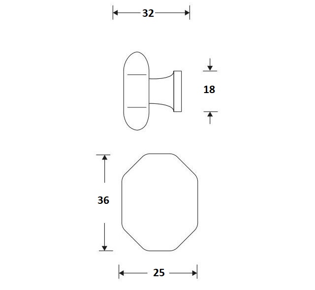 Meubelknop Octo ovaal porselein 36mm wit/messing ongelakt