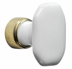 Meubelknop Octo ovaal porselein 36mm wit/messing ongelakt