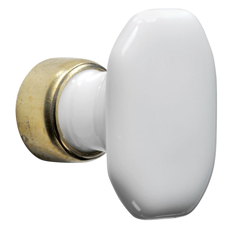 Meubelknop Octo ovaal porselein 36mm wit/messing ongelakt