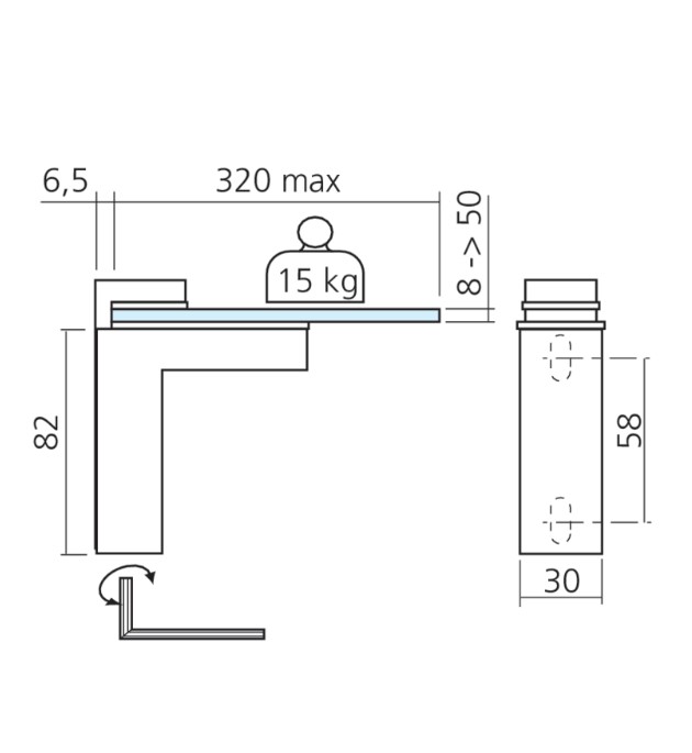 Glas/Plankdrager Angolo Maxi 8-50 mm zwart - Afbeelding 2