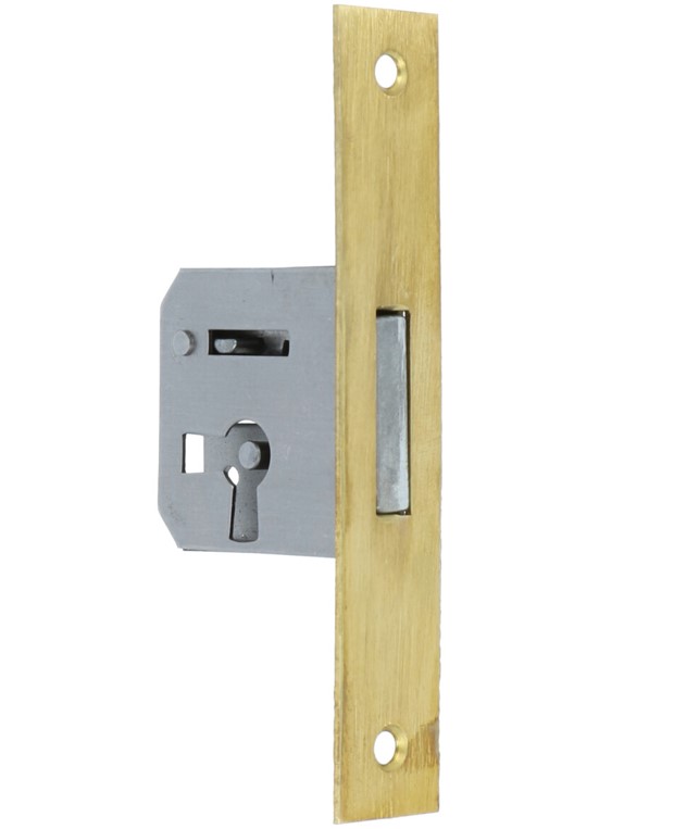 Insteekslot links 20 mm met rechte messing voorplaat (zonder sleutel)