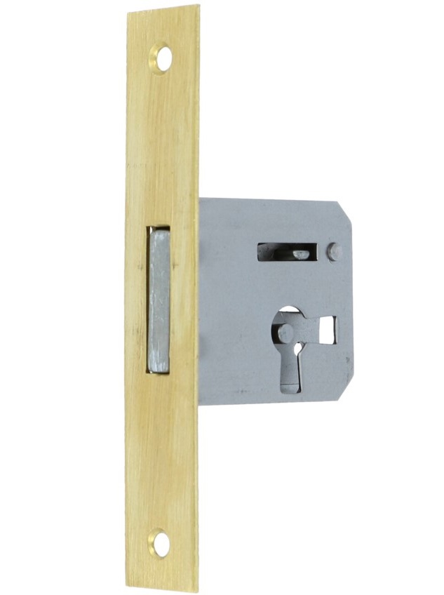 Insteekslot rechts 25 mm met rechte messing voorplaat (zonder sleutel)