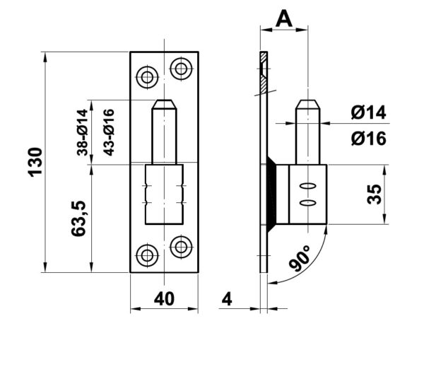 Plaatduim Recht 14 mm Zwart