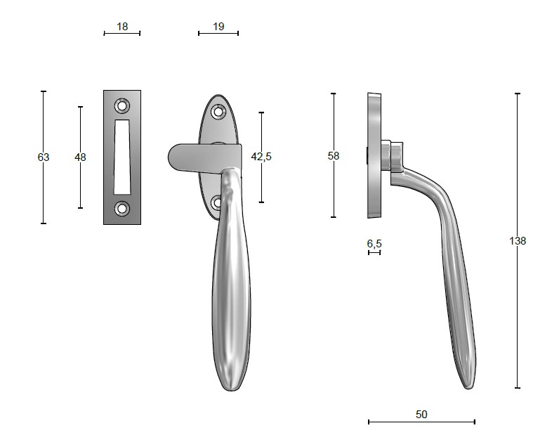 Raamboompje TIMELESS RB-1938 Dudok rechts messing ongelakt - Afbeelding 2