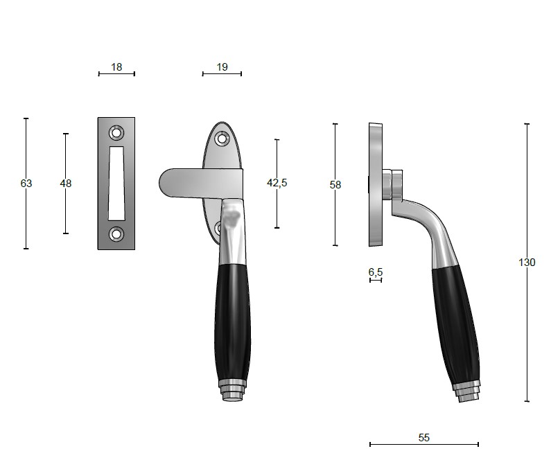 Raamboompje TIMELESS RB-1934 links messing ongelakt/ebbenhout - Afbeelding 2
